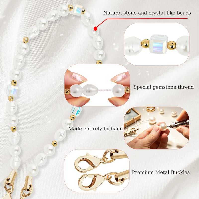 Lostars Store Marble Beaded Phone Wrist Strap,Detachable Phone Bracelet Strap with Tether Tab,Hands-Free Wristlet Strap (White Pearl) - Image 3